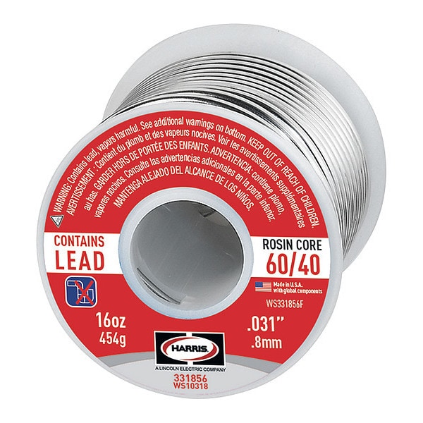 Harris Rosin Core Solder, Dia 0.031 In, 1lb 331856 Zoro