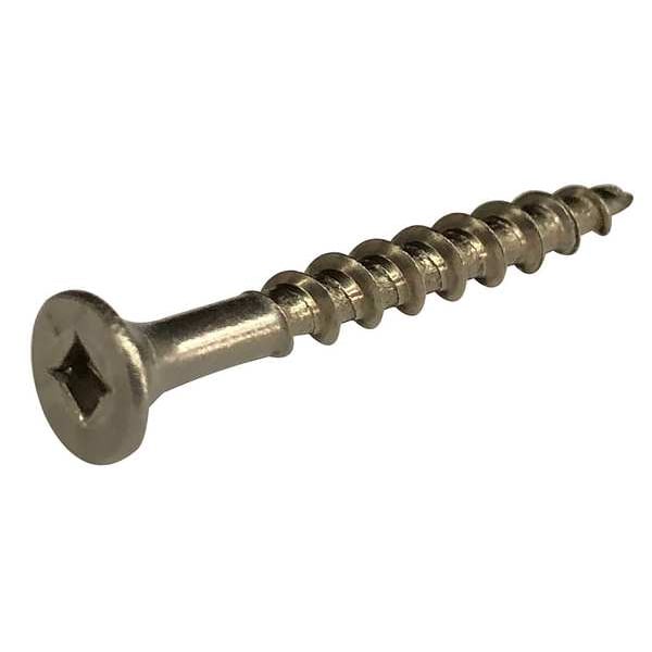 Zoro Select Deck Screw, #8 x 1-1/4 in, 18-8 Stainless Steel, Flat Head, Square Drive, 100 PK 1VB34