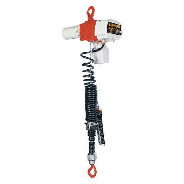 Harrington Electric Chain Hoist, 250 lb, 6 ft, Hook Mounted