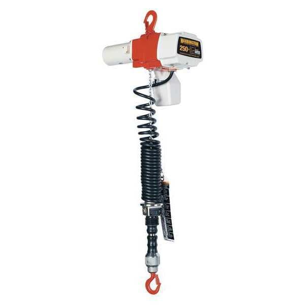 Harrington Electric Chain Hoist, 250 lb, 6 ft, Hook Mounted - No Trolley, White ED250DA-6