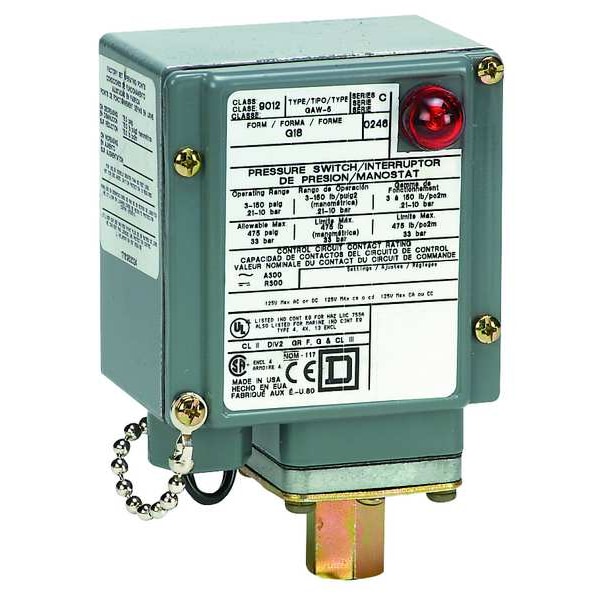 Square D Pressure Switch, (1) Port, 1/418 in FNPT, SPDT, 20 to 1000