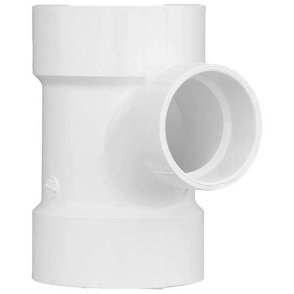 Zoro Select PVC Sanitary Tee, Hub, 3 in x 3 in x 2 in Pipe Size 1WJP8
