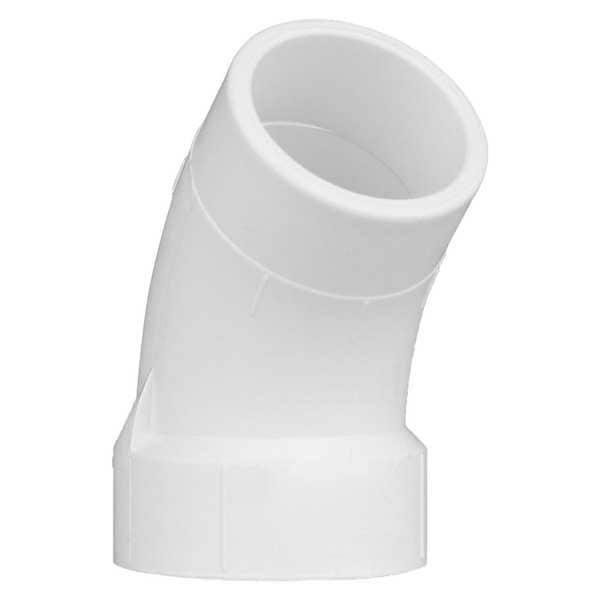 Zoro Select PVC 45 Degree Street Elbow, Hub x Spigot, 1-1/2 in Pipe Size 1WKC9