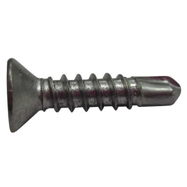 Zoro Select Self-Drilling Screw, #8 x 3/4 in, Plain 410 Stainless Steel Flat Head Phillips Drive, 100 PK U31880.016.0075