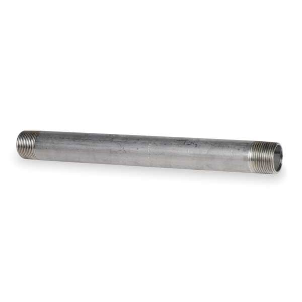 Zoro Select 1" MNPT x 12" TBE Stainless Steel Pipe Nipple Sch 40 T4BNF16