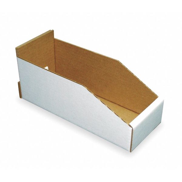 Packaging Of America Corrugated Shelf Bin, White, Cardboard, 11 in L x 2 1/4 in W x 4 3/4 in H 1W765
