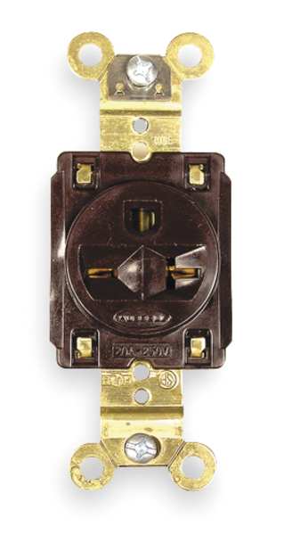 Hubbell Receptacle, 20 A Amps, 250V AC, Flush Mount, Single Outlet, 6-20R, Brown HBL5461
