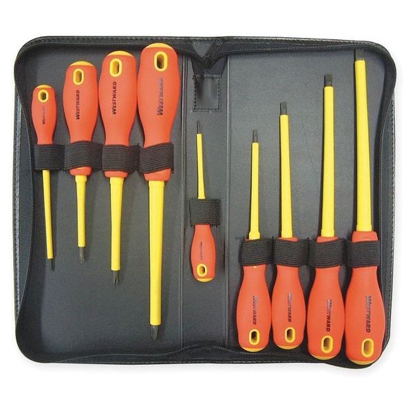 Westward Insulated Screwdriver Set, Slotted/Phillips, 9 pcs 1YXN6