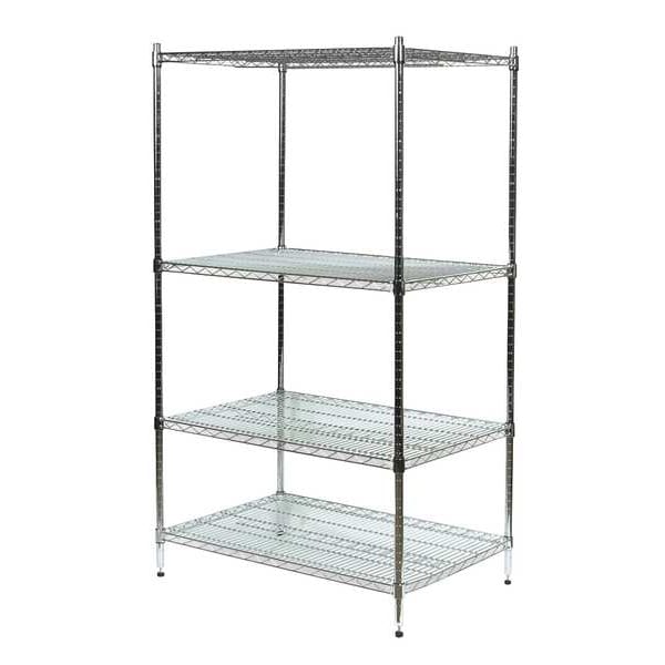 Zoro Select Wire Shelving Unit, 36"D x 48"W x 74"H, 4 Shelves, Silver 2KPA5