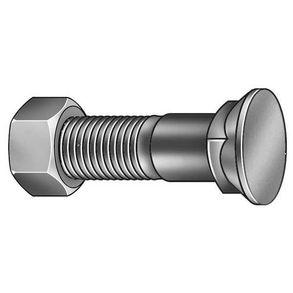 Zoro Select Square Neck Plow Bolt, 3/8"-16 Thrd Sz, 1 1/4 in L, Countersunk Head, Carbon Steel, Zinc Plated 1CFN7