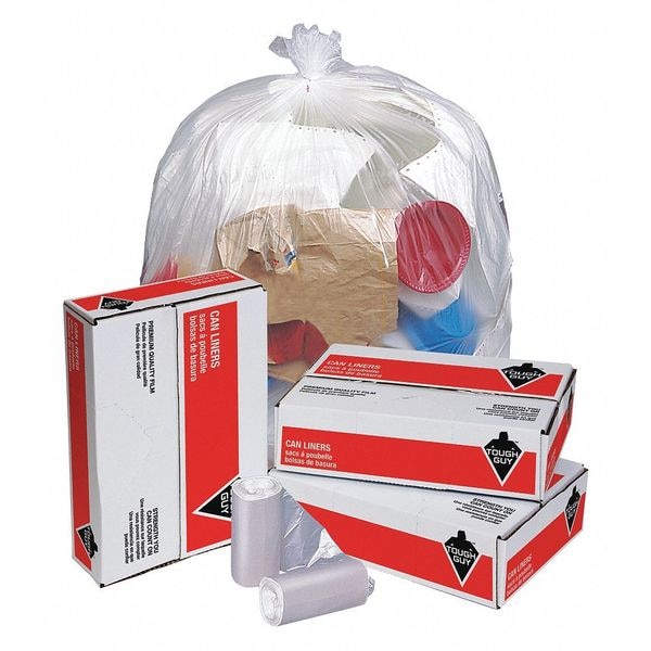 Tough Guy Trash Bags, 33 Gal, 33 in W, 40 in H, 12 Microns, 25 Bags