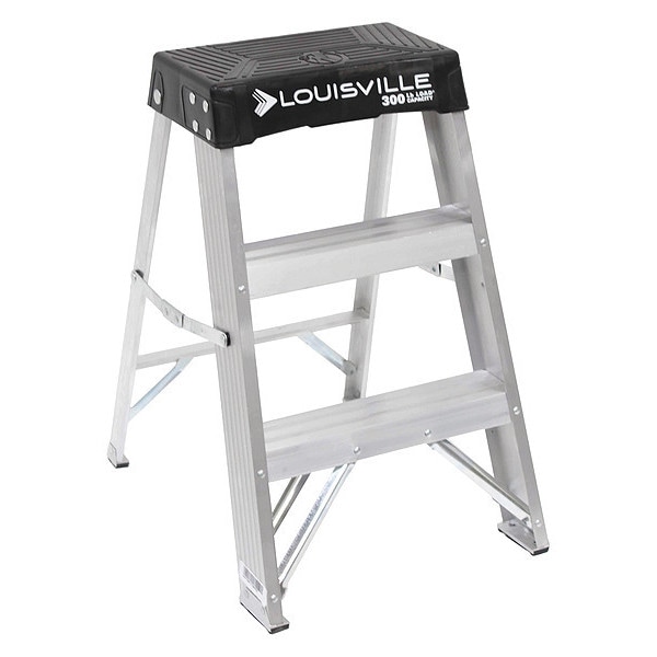 Louisville 2 Steps, Aluminum Step Stool, 300 lb. Load Capacity, Black