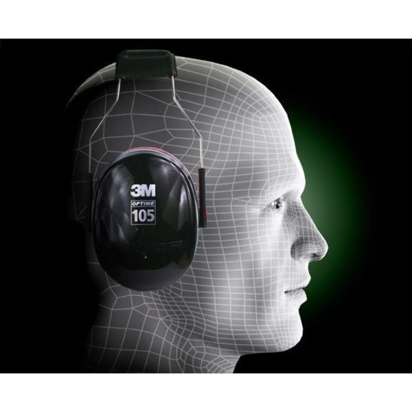 3M Over-the-Head Ear Muffs, 30 dB, Peltor Optime 105, Black/Red (H10A)  Zoro