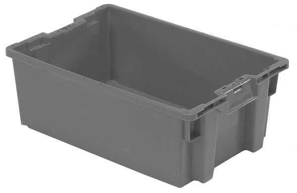 Orbis Stack & Nest Bin, Gray, Plastic, 23 5/8 in L x 15 3/4 in W x 10 3/4 in H, 70 lb Load Capacity GS6040-27 Grey