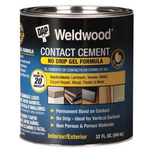 Dap Contact Cement, Weldwood Gel Series, Tan, 1 qt, Can 25312 Zoro