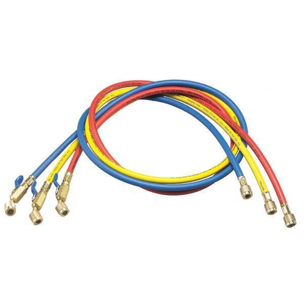 Yellow Jacket Manifold Hose Set, Low Loss, Connection Size 1/4 in Female, 0 Deg Angle, Number of Hoses 3, 60 in L 29985