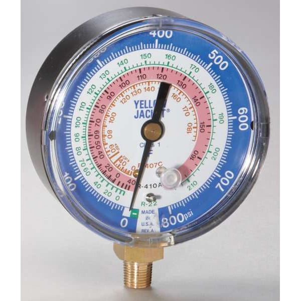 Yellow Jacket Gauge, 3 1/8In Dia, Low Side, Blue, 800 psi 49134 Zoro