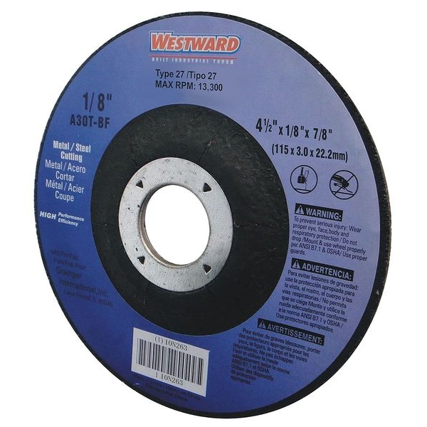 Westward Depressed Center Wheels, Type 27, 4 in Dia, 1/8" Thick, 5/8" Arbor Hole Size, Silicon Carbide 10L211