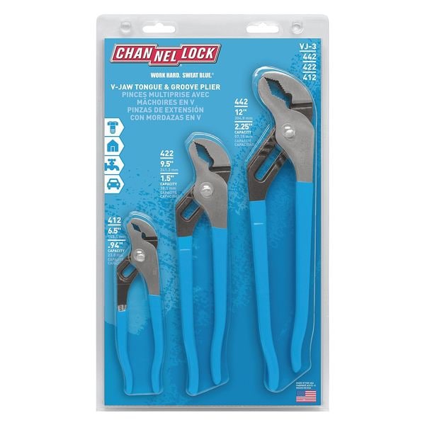 CHANNELLOCK 3Tongue and Groove Plier Set, Dipped Handle VJ3