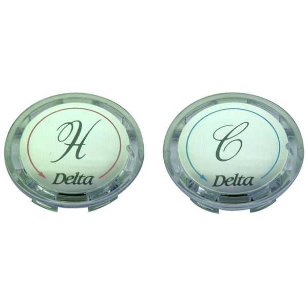 Delta Faucet Handle Buttons, Hot/Cold, Clear, PR RP19659 Zoro