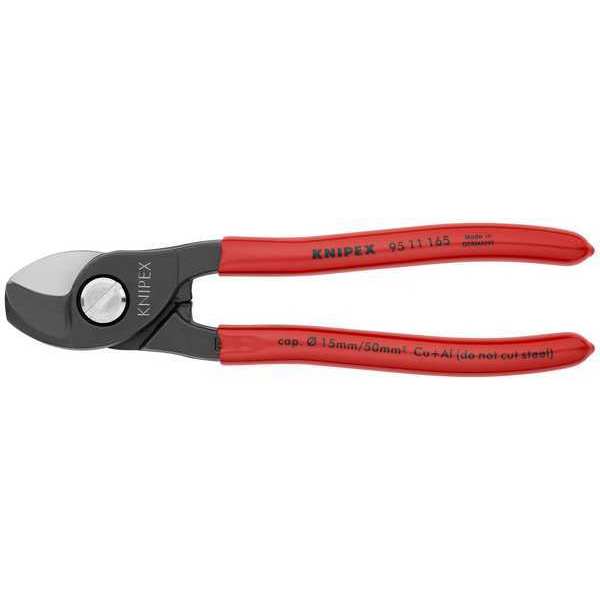 Knipex Cable Shears, 6-1/2 In L, 1/0 AWG, Red 95 11 165