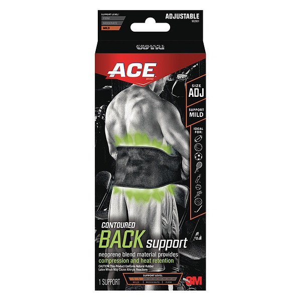 Ace Contoured Back Support, Adjustable, PK6 902001