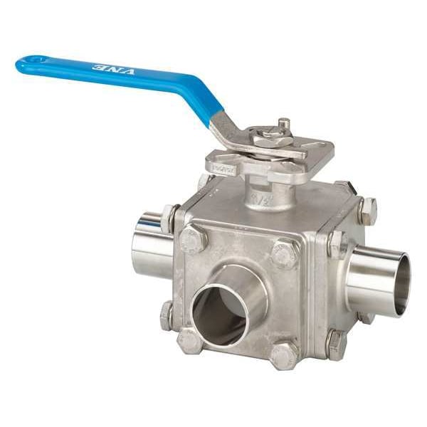 Zoro Select 1/2" Clamp Stainless Steel Sanitary Ball Valve 3-Way EG93CCC-6.5