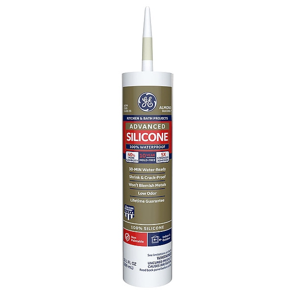 Ge Silicone Sealant, 10.1 oz, Cartridge, Almond, Silicone Base, Advanced Silicone 2816707 - main