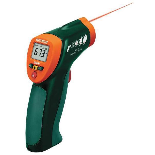 Extech Infrared Thermometer, Backlit LCD, -4 Degrees  to 630 Degrees F, Single Dot Laser Sighting IR400