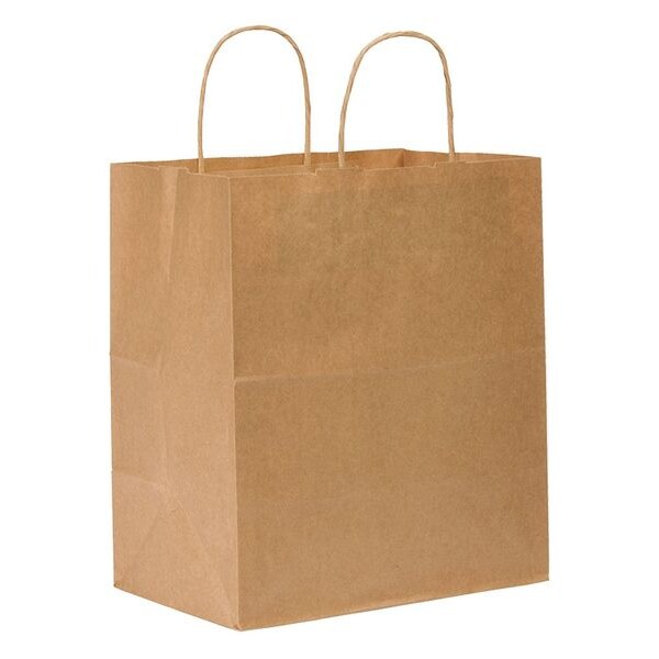 Zoro Select Shopping Bag Flat Bottom, Bistro Brown, Paper Twist Handles, Pk250 87490