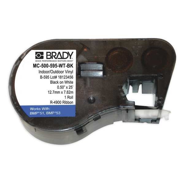 Brady Label Tape Cartridge, Black on White, Labels/Roll: Continuous MC-500-595-WT-BK