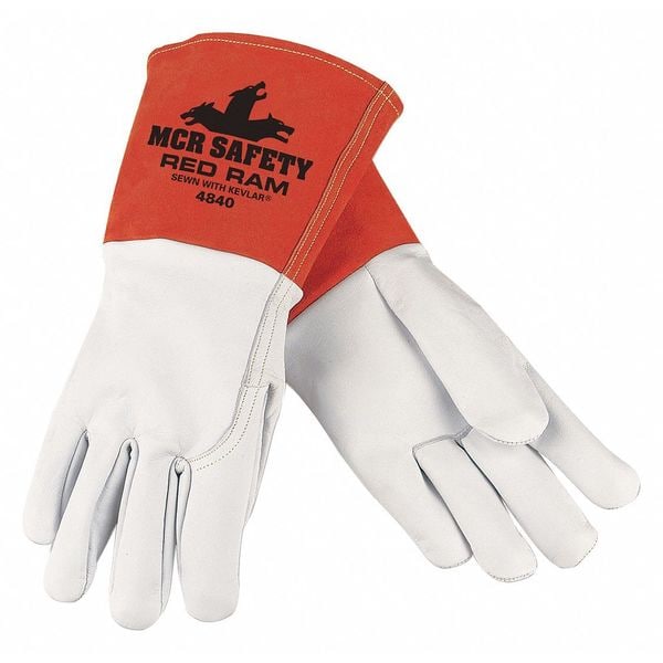 Mcr Safety Red Ram Prem Grn Goatskin Mig Tig, M, PK12 4840M