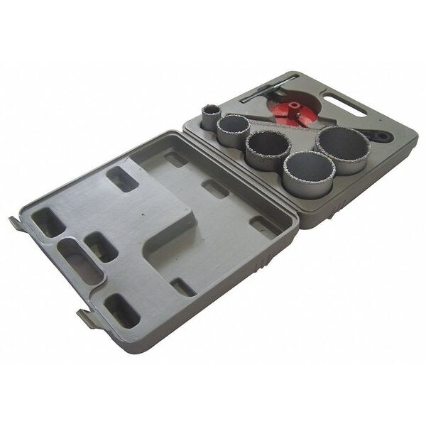 Westward Tile Hole Saw Kit, 21/4 In Deep, 8 Pc 13A606 Zoro
