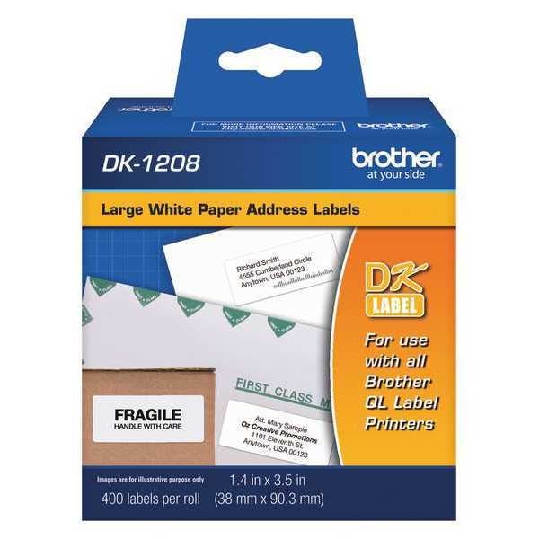 Brother Printer Label, Black/White, Labels/Roll: 400 DK1208