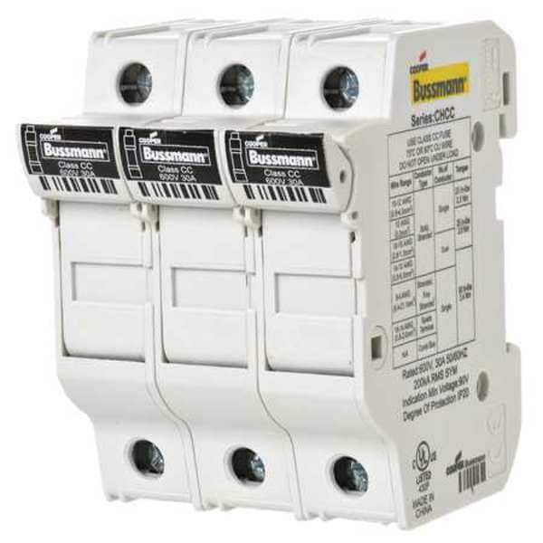 Eaton Bussmann CHCC3DU 73.58 Fuse Block, Class CC, 30A, 3 Pole, Length