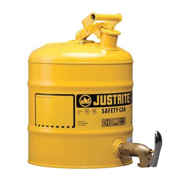 Justrite 5 gal. Yellow Steel, Brass Type I Safety Can for Diesel