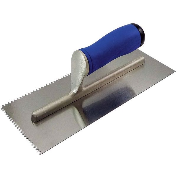 Westward Notched Trowel, 2-Sided, 11 in Length, 4 1/2 in Width, Square, 1/16 in Notch Width, Steel 13A631