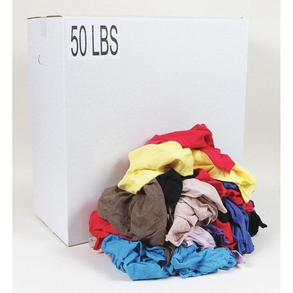 Zoro Select G342050PC Recycled Cotton T-Shirt Cloth Rag 50 lb. Varies Sizes, Assorted
