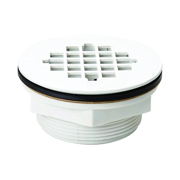 Zoro Select Shower Drain, Compression, PVC, White Grid 133101 Zoro