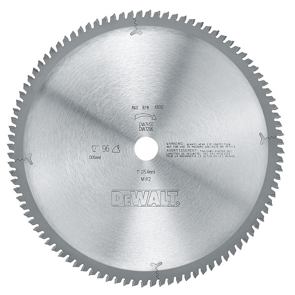 Dewalt 12In, 96-Teeth Circular Saw Blade, Carbide Tip DW7650