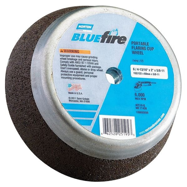 Norton Abrasives Flaring Cup Wheel, Type 11, Face Dia. 6 In