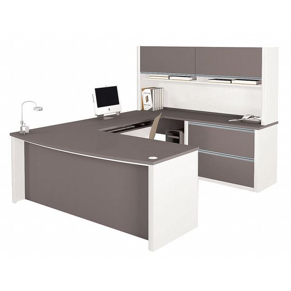 Bestar U Shaped Desk, 92.6" D, 71.1" W, 65.9" H, Slate/Sandstone, Melamine 93863-59