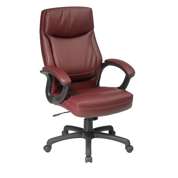 Office Star Leather Executive Chair, 19" to 22", Loop Arms, Red EC6583