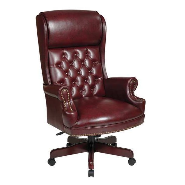 Office Star Vinyl Executive Chair, 201/4" to 23", Fixed Arms, Brown