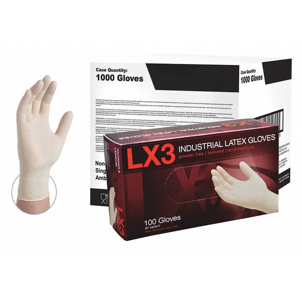 Ammex Disposable Gloves, Latex, Powder Free, Ivory, XL, 1000 PK LX348100CS
