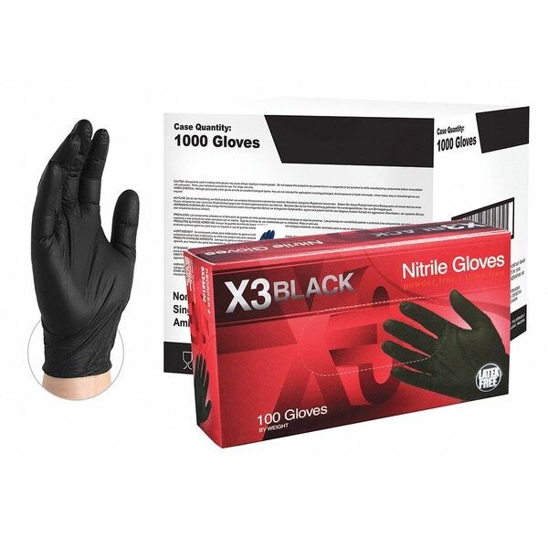 Ammex Disposable Gloves, Nitrile, Powder Free, Black, 2XL, 1000 PK