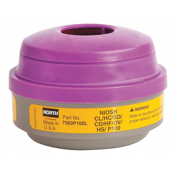 Honeywell North Combination Cartridge/Filter, Threaded, OV, AG, P100, Magenta/Yellow, 2 Pack 7583P100L