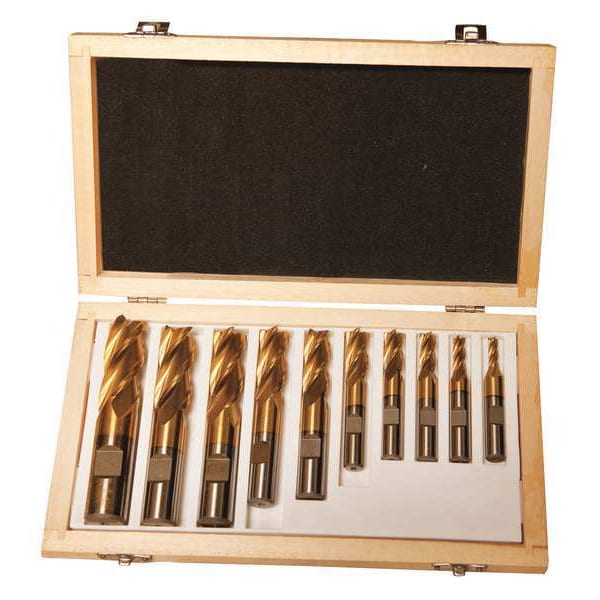 Dayton Flute End Mill Set, 10 Pcs 16N203 Zoro