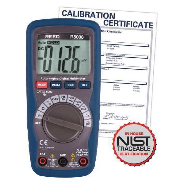 Reed Instruments Compact Digital Multimeter with Temperature and NIST