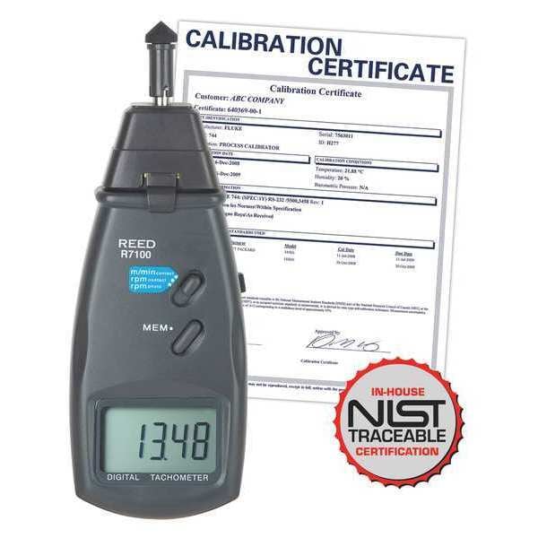 Reed Instruments R7100NIST 273.60 Combination Contact / Laser Photo Tachometer with NIST